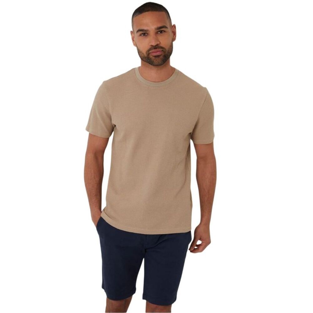 Threadbare Mens Waffle Regular T-Shirt / Stone